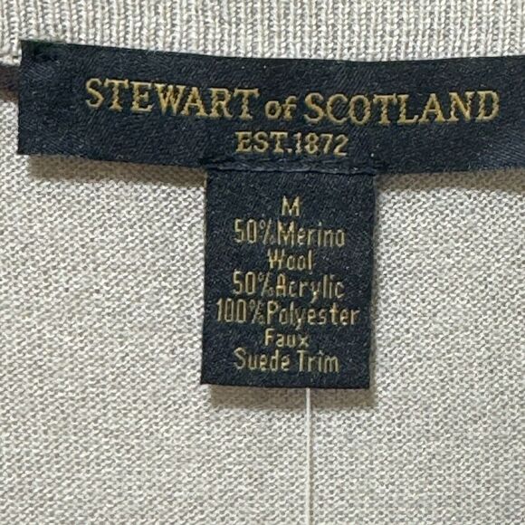 Stewart Of Scotland Sweater Men's Medium Tan Merino‎ Wool Pullover Long Sleeve - Picture 5 of 10